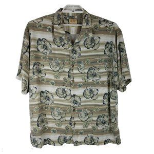 Linguine and Bob Mens Hawaiian Shirt Tan Blue Green XL Floral Button Up Beach